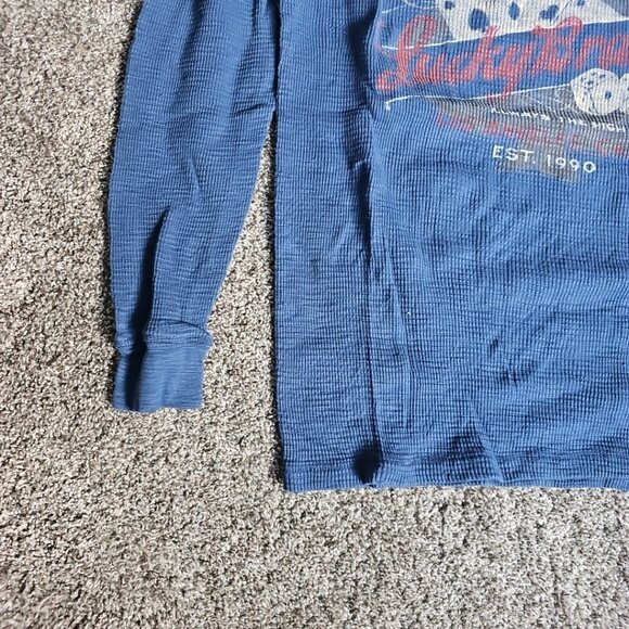 Lucky Brand "Tough to Beat" Las Vegas Blue Size Medium Waffle Knit Long Sleeve - Picture 2 of 7